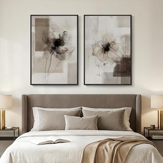 Framed Neutral Abstract Floral Wall Art