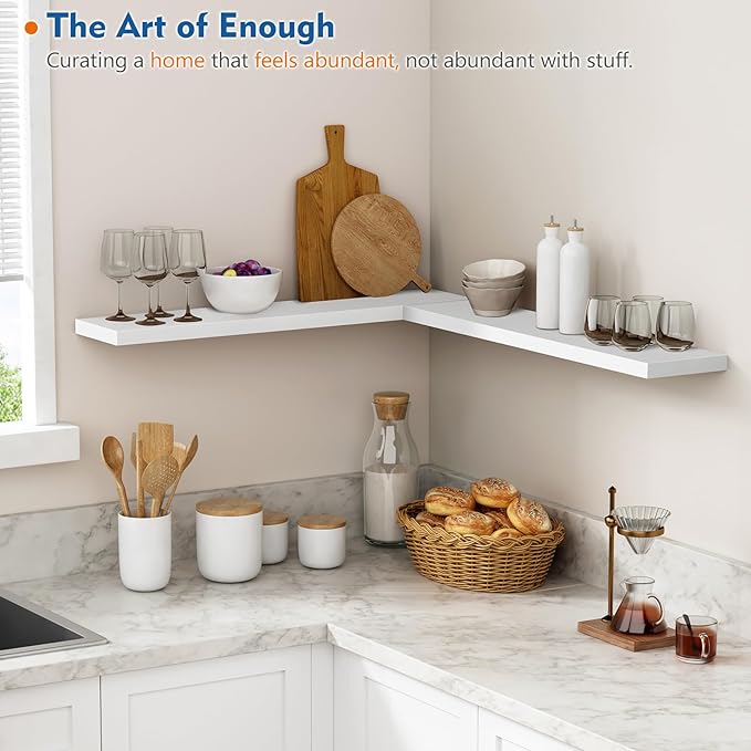 Harwaya White Wood Floating Shelves 36 Inches Long Set of 2, Large Modern Wall
