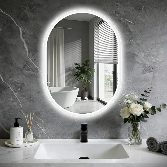 20x28 LED Bathroom Mirror with Lights Oval, Lighted Bathroom Vanity Mirror