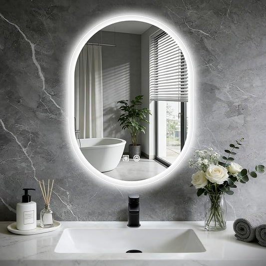 20x28 LED Bathroom Mirror with Lights Oval, Lighted Bathroom Vanity Mirror