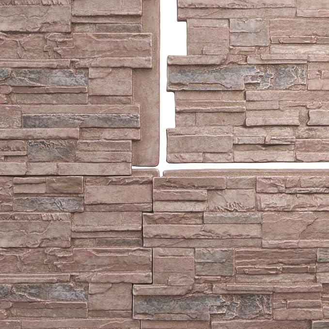 EverStone Cascade Faux Stone Panel, 48 5/8"W x 24 3/4"H x 1 1/4"D, Shasta Color