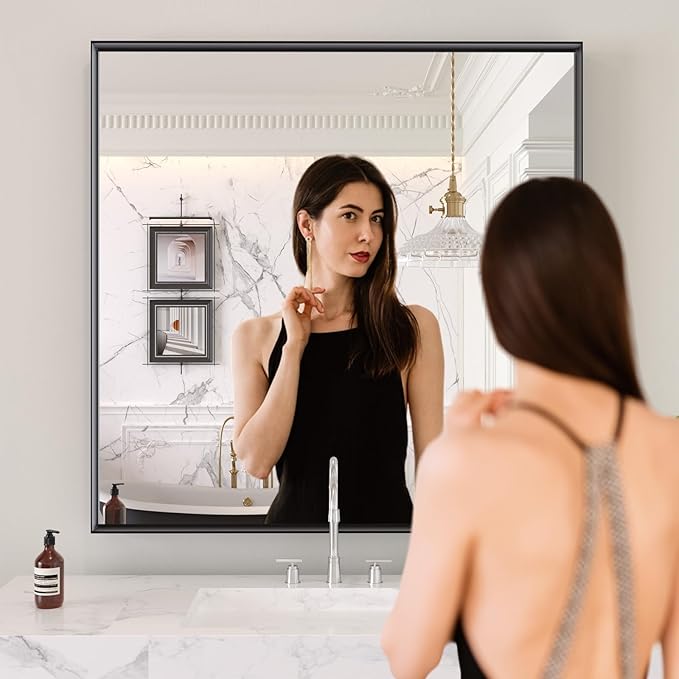 LOAAO Black Bathroom Mirror 32"X32"