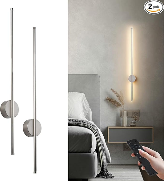 Battery Operated Modern Wall Sconces, Dimmable Wireless Wall Light Set of Two