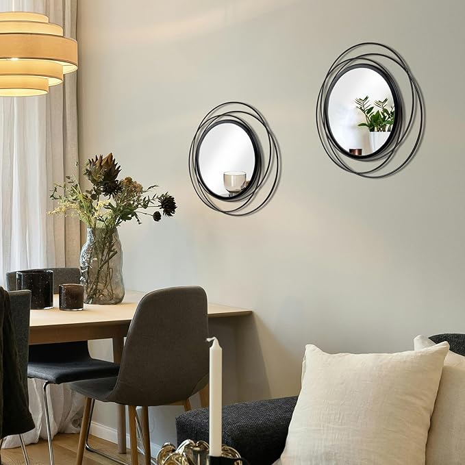 2 Set. Circle Mirrors for Wall Decor for Living Room Bedroom Bathroom Entryway