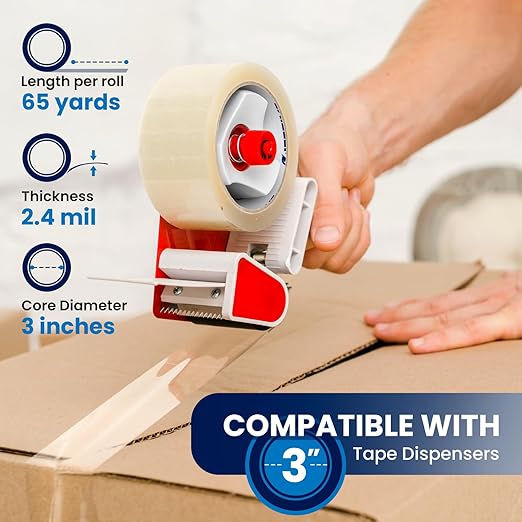 Lifetime Supplies 6 Rolls | 2.4 mil Clear | 65 Yards Each (390 Yards Total) | 2" Premium Packing Tape Heavy Duty Packaging Tape for Shipping Moving Stronger Thicker