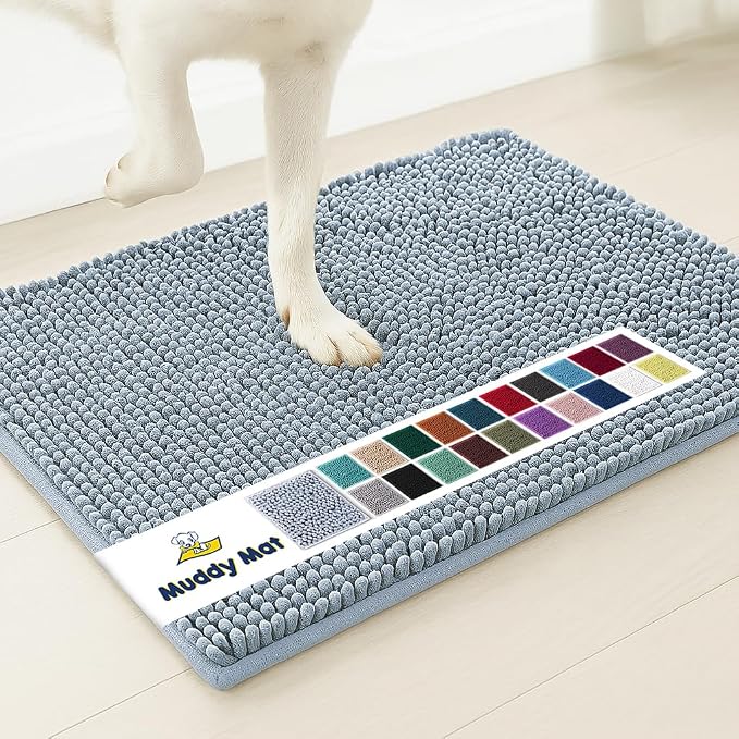 Muddy MatÂ® | Super Water Absorbent Door Mat Indoor, Microfiber Quick Dry Chenille Entryway Rug, Slip Resistant Front Door Mat, Indoor Mats for Entryway, Machine Washable Pet Rug, Baby Blue 19"X30"