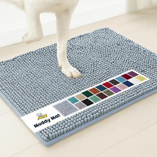 Muddy MatÂ® | Super Water Absorbent Door Mat Indoor, Microfiber Quick Dry Chenille Entryway Rug, Slip Resistant Front Door Mat, Indoor Mats for Entryway, Machine Washable Pet Rug, Baby Blue 19"X30"