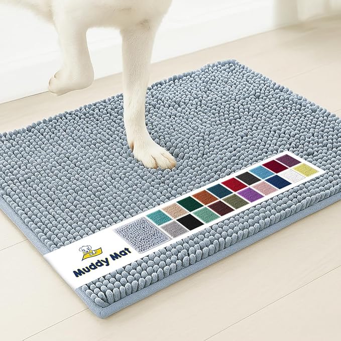 Muddy MatÂ® | Super Water Absorbent Door Mat Indoor, Microfiber Quick Dry Chenille Entryway Rug, Slip Resistant Front Door Mat, Indoor Mats for Entryway, Machine Washable Pet Rug, Baby Blue 24"X36"