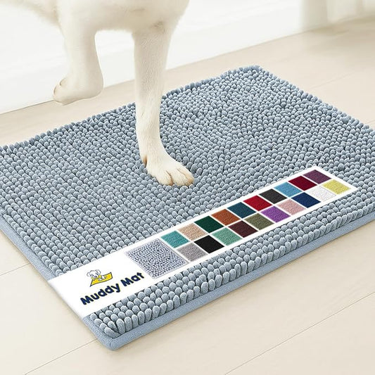 Muddy MatÂ® | Super Water Absorbent Door Mat Indoor, Microfiber Quick Dry Chenille Entryway Rug, Slip Resistant Front Door Mat, Indoor Mats for Entryway, Machine Washable Pet Rug, Baby Blue 24"X36"