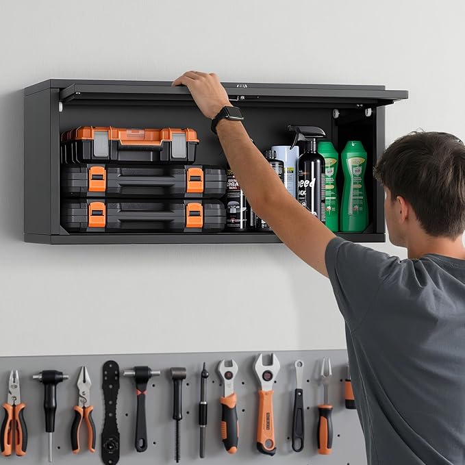 VEVOR Metal Wall Cabinet, 30.31W x 12.01D x 14.02H Inch, Floating Garage Tool