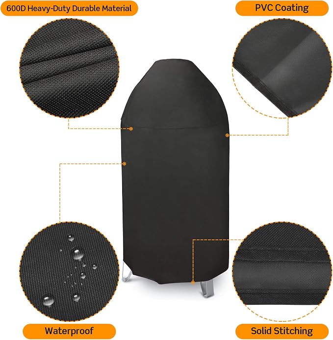 Stanbroil Premium Cover for 22" Smokey Mountain Cooker, Round Smoker Grill Cover Replaces Weber Part # 7201 and 99915, Black