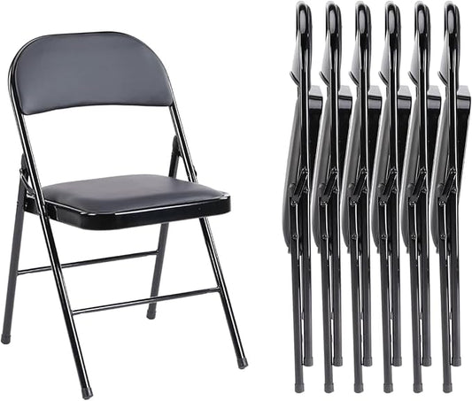 Sweetcrispy Folding Chair 6 Pack, Leather Padded Folding Chairs, Sturdy Metal Foldable Chairs, Easy to Use and Store, Outdoor and Indoor, for Home, Office, Party, Comfy