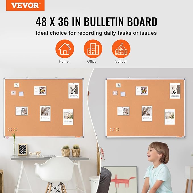 VEVOR 48"x36" Large Cork Board – Wall-Mounted Bulletin Board