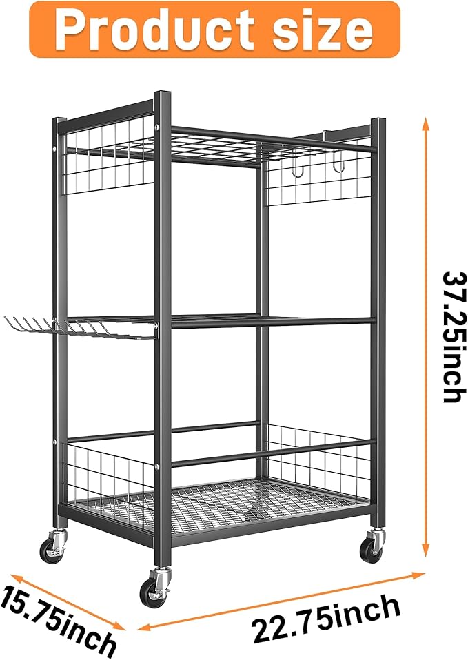 TORACK Garden Tool Stand with Wheels, Rakes Shovels Holder Yard Tools Organizer for Garage, Garden, Shed Indoor/Outdoor Long-Handled Tools Cart(Tool stand)