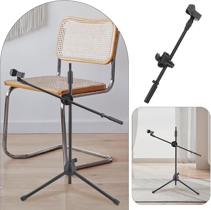 BESPORTBLE Metal Microphone Boom Arm with Dual Mic Clip and Spring Clamp, 350Mm Adjustable Desk Mic Stand Arm for Live Streaming and Recording