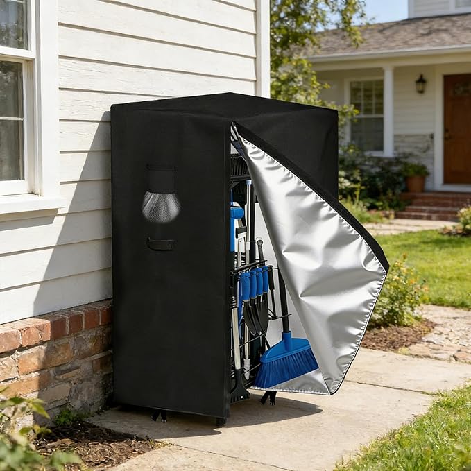 Garden Tool Organizer Rack Cover, 35.4"x31.5"x63", All-Weather Water-Resistant Cover, 420D Oxford Fabric, Easy-Access Tape Closures, Handles and Ventilation for Outdoor Storage, Only Cover