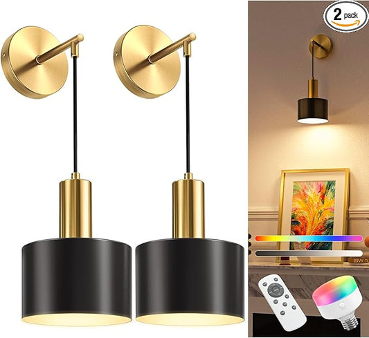 NIORSUN Battery Operated Wall Sconce Set of 2, 9 Colors Sconces Wall Decor