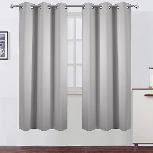 LEMOMO Light Grey Thermal Blackout Curtains/42 x 72 Inch/Set of 2 Panels Room