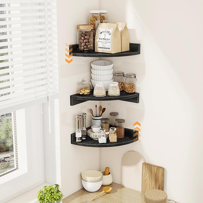 Corner Shelves 3-Pack for Bathroom & Kitchen, Space-Saving Floating Corner Wall