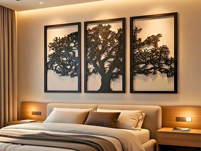 VAILLA Tree of Life Wall Art Decor Set of 3 Wall Hanging Sculpture Modern Wall