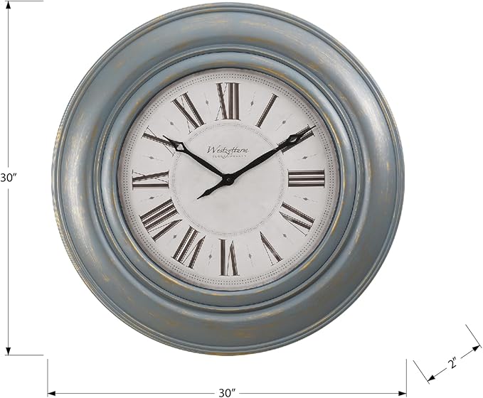 Monarch Specialties I 9028 Clocks, Large Oversized, Wall Clock, Antique Blue