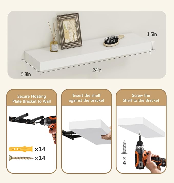 Vervida® White Floating Shelves