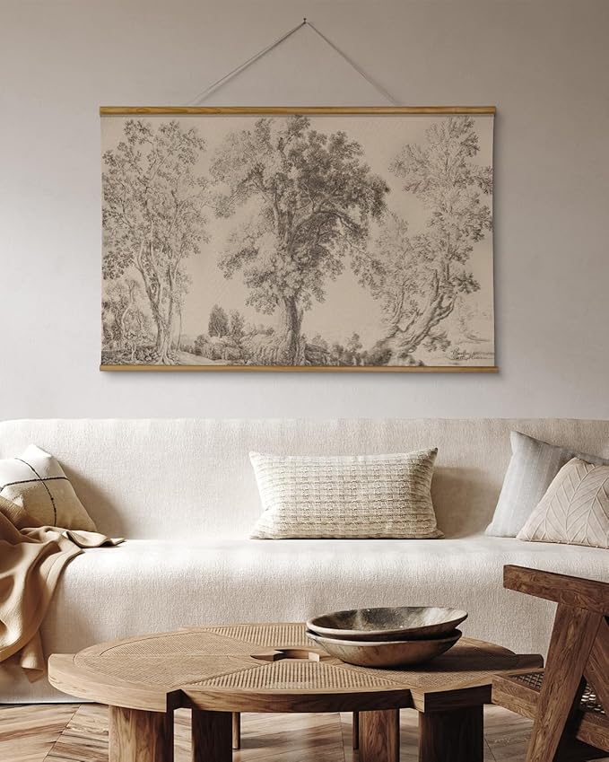 VIYYIEA Extra Large Size Canvas Wall Art, 36x54 Inch Vintage Tree Landscape Hanging Scroll, Oversized Rustic Nature Artwork for Living Room, Bedroom, or Study