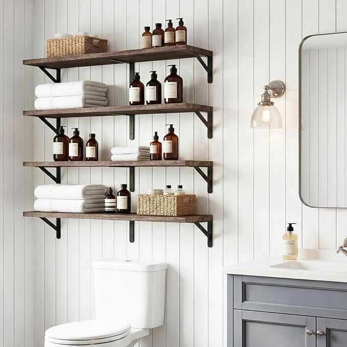 YGEOMER Floating Shelves for Wall, 35in Brown Wall Shelves for Living Room