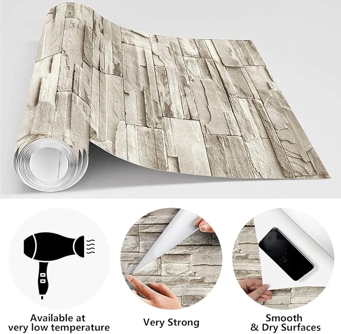 Jeweluck Stone Wallpaper Peel and Stick Brick Wallpaper 17.7”×393.7” Brick