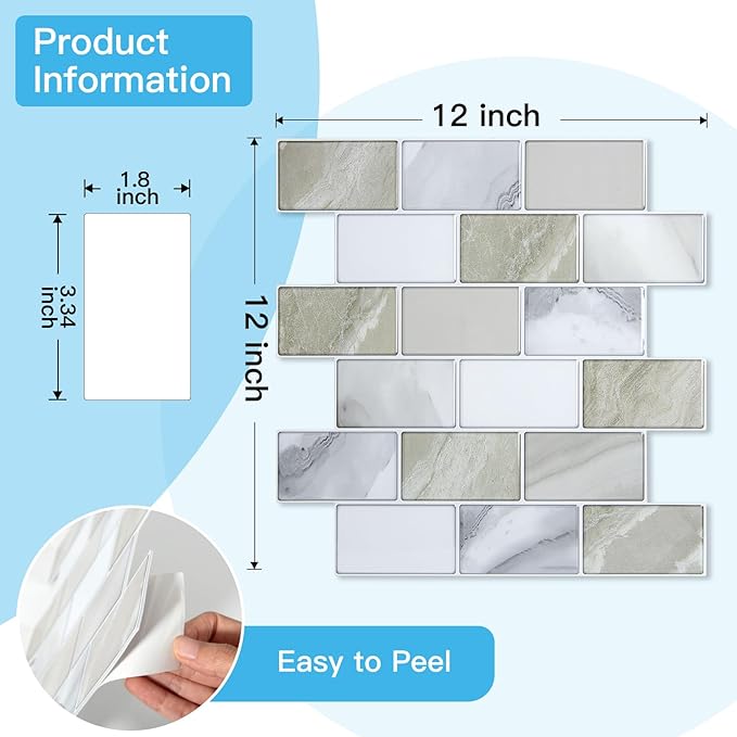Art3d Peel and Stick Beige & White Wall Tiles – 12"x12" Thickened Design