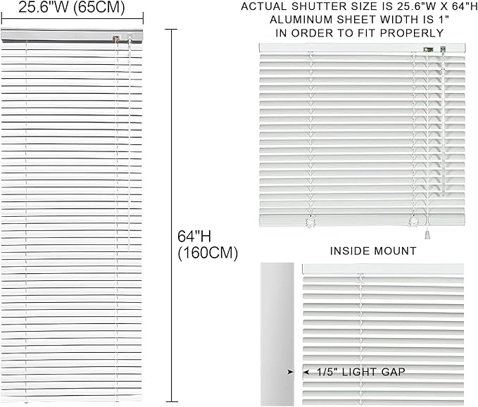 YIIBAII Mini Blinds Suitable for 26" W x 64" H Windows 1" Aluminum Horizontal