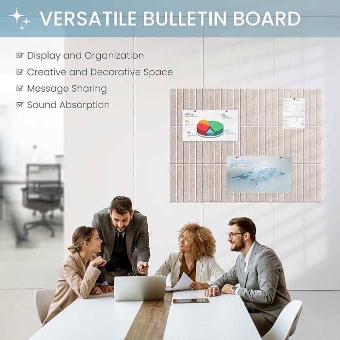 Large Cork Bulletin Board for Wall 48"x36", 12 Pack Felt Slat Wall Panel Tiles