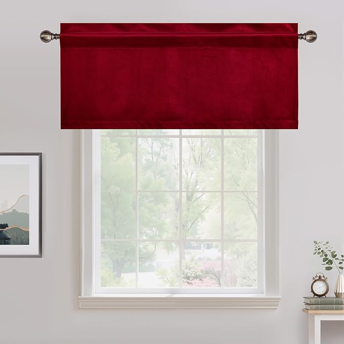 NICETOWN Red Velvet Valance Curtains