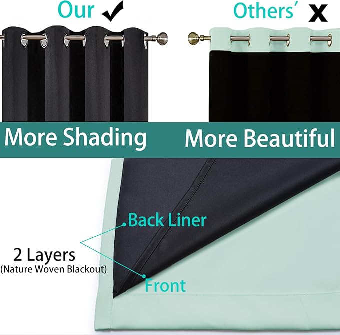 Yakamok 100% Blackout Lined Panels, Thermal Insulated Blackout Curtains