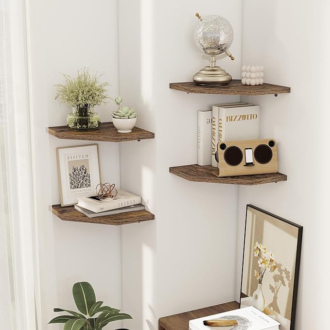 Corner Shelves 2-Pack for Bathroom & Kitchen, Space-Saving Floating Corner Wall