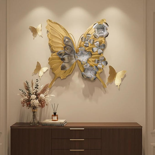 XWYLFDC Large Sized 3D Metal Wall Art Featuring Golden Butterfly