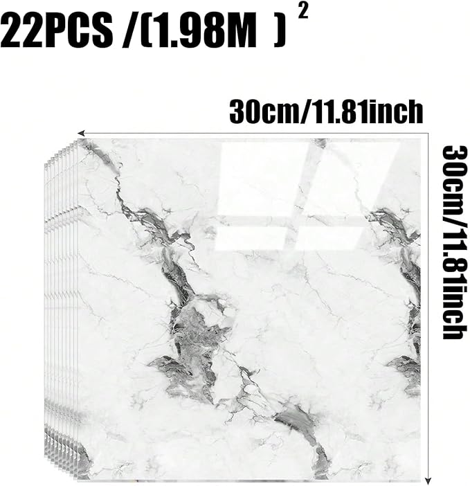 Chejiaye 22pcs Marble Peel and Stick Backsplash Waterproof Washroom Wall Panels