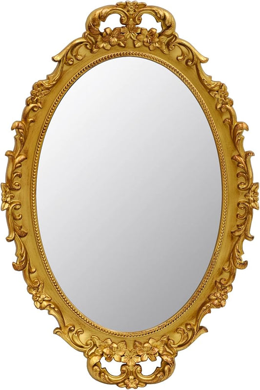 Tstarer Vintage Decorative Gold Framed Mirror, Small Oval Wall Hanging Mirror