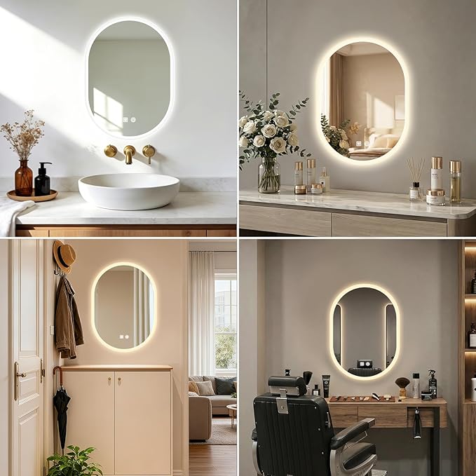 16x24 LED Bathroom Mirror with Lights Oval, Lighted Bathroom Vanity Mirror