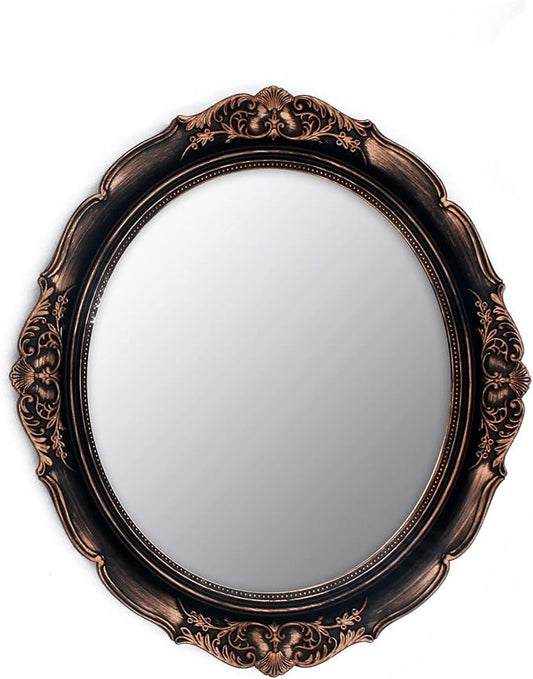 YCHMIR Vintage Decorative Wall Mirror 14.8 x 13.1 Inch Oval Mirror（ Brown）