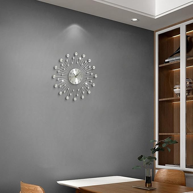 Large Metal Decorative Wall Clocks Silent Non-Ticking, Bling Shining Modern Art