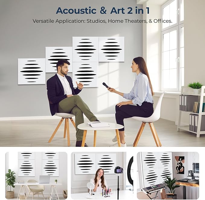 6 Pack Acoustic Wall Panels Self-Adhesive, 23.6" x 23.6" x 0.5" Acoustic Panels