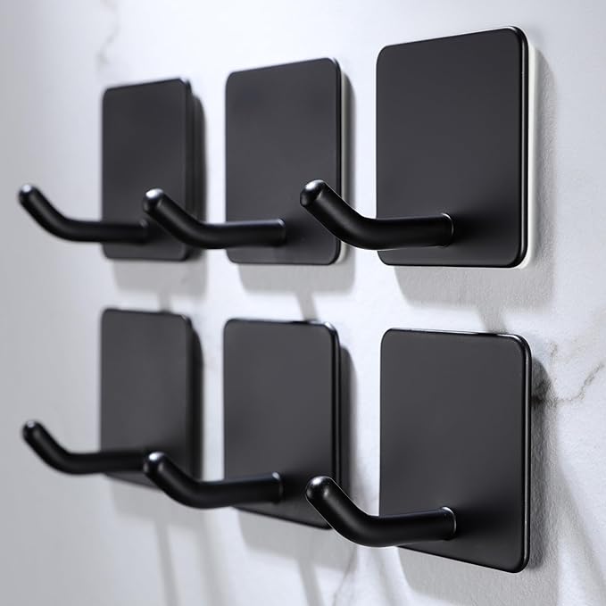 DELITON 6 Pack Towel Hooks for Hanging, Adhesive Hooks Stick on Wall for