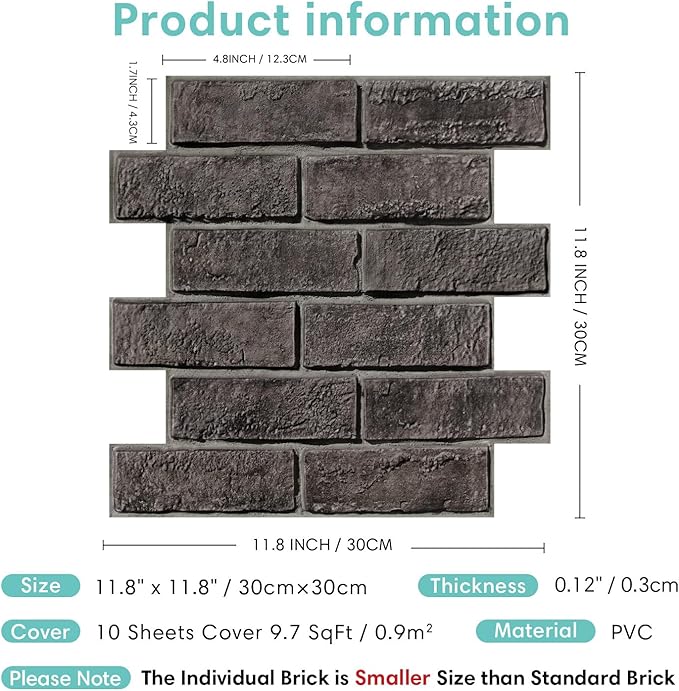 Commomy 3D Faux Brick Wallpaper Wall Tiles
