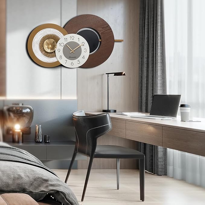 37.8x23 Inch Large Mid-Century Modern Wall Clock, Oversized Wood and Metal