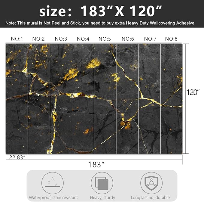 -Black and Gold Marbled Fabric Wallpaper Dark Abstraction Art Living Room
