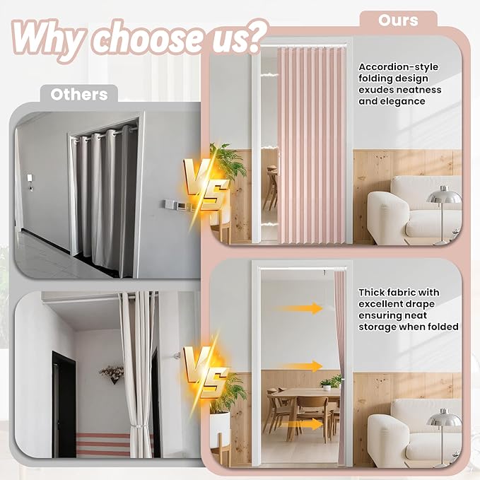 AJAZZ Blackout Curtain with Curtain Rods Included Invisible Accordion Doors