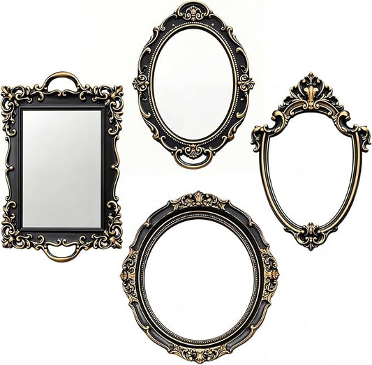 Beeveer 4 Pcs Vintage Gold Mirrors Set Decorative Hanging Wall Decor