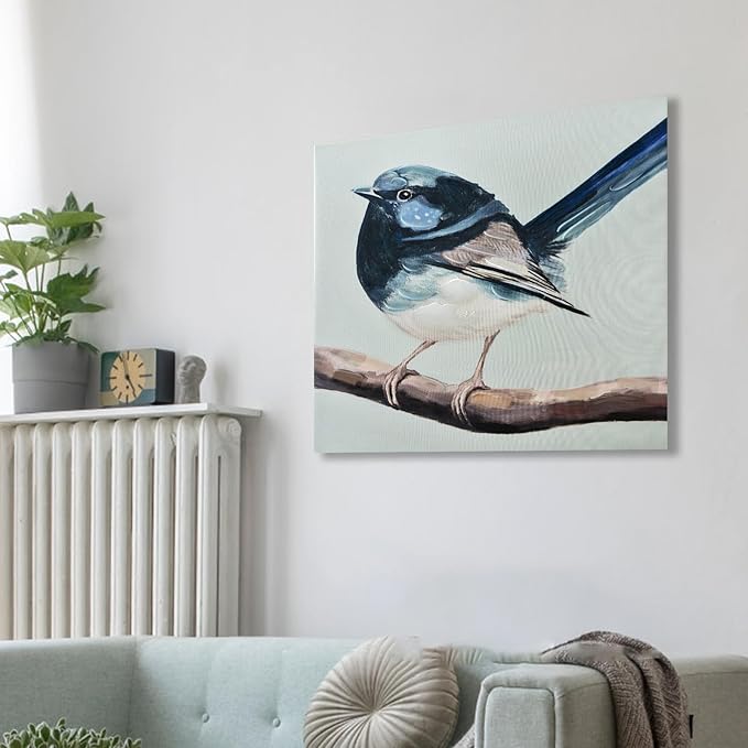 JolyWell Hand-Painted Bathroom bird wall artt, Sparrow canvas Wall Picture