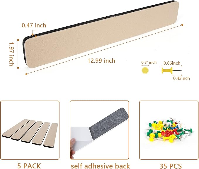 5 Pack Felt Pin Board Bar Strips Bulletin Board